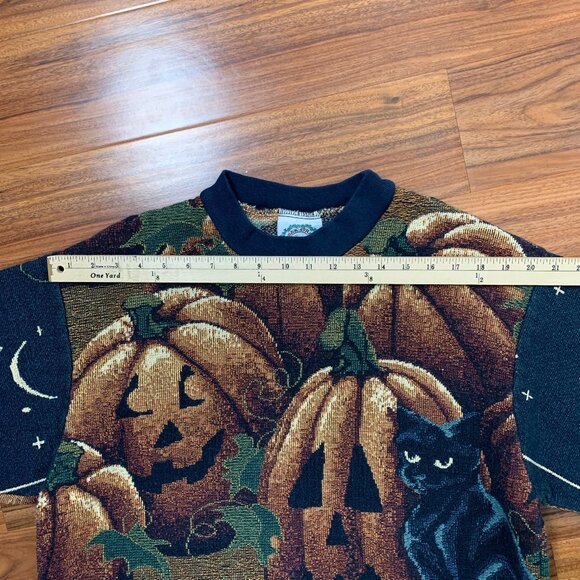 Sugar Street Weavers Pumpkins Cats Halloween Sweater One Size Made in USA - Picture 16 of 16
